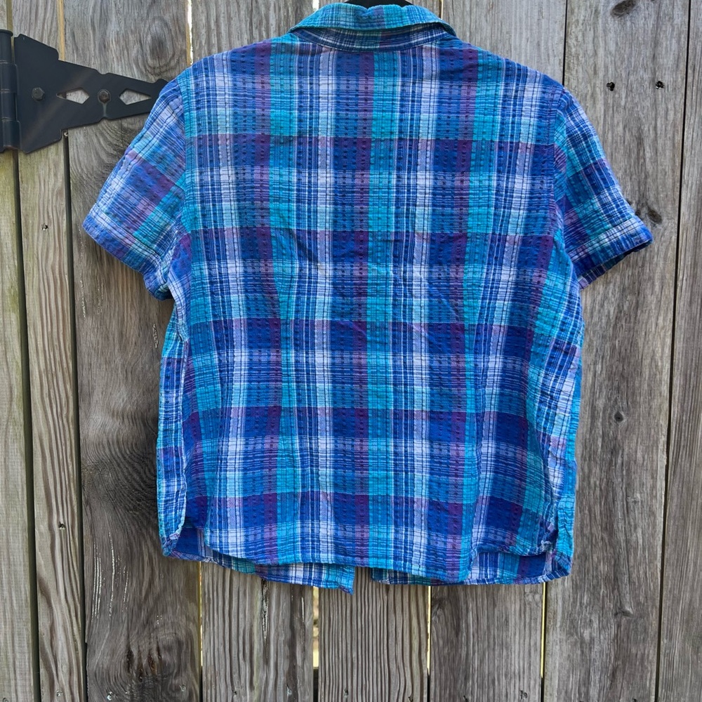BRECKENRIDGE Petite Seersucker Plaid Button Front Shirt Top Coastal Sz XL Petite - Picture 8 of 8